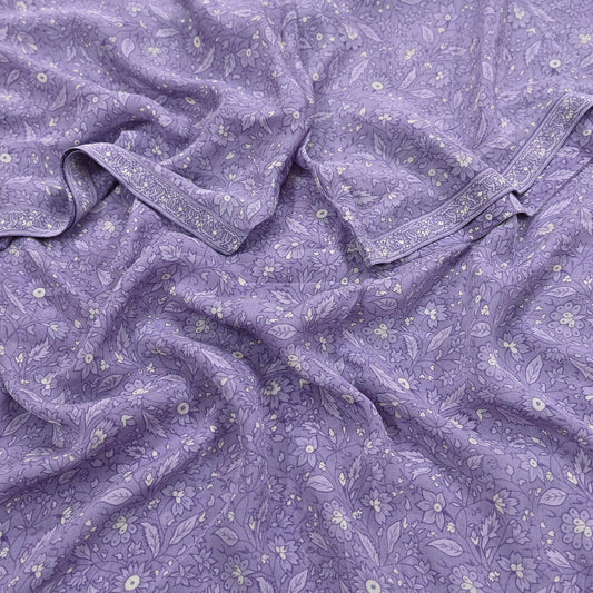 Indian Vintage Purple Dupatta Long Stole Pure Crepe silk Printed Dupatta Veil Scarves soft Boho Wrap Dressmaking Paisley