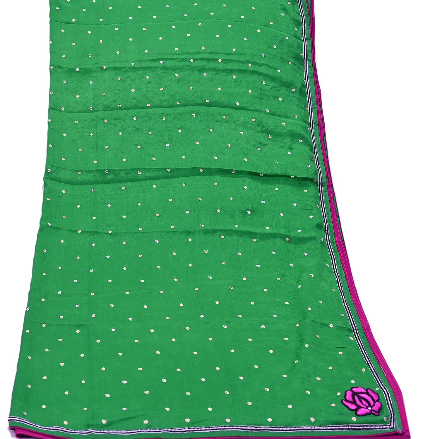 Indian Vintage Green Dupatta Long Stole Pure Silk Hand Embroidered Scarves Veil Scarf Wrap Hippie Boho