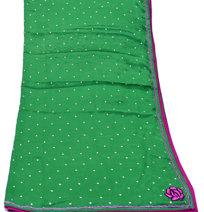 Indian Vintage Green Dupatta Long Stole Pure Silk Hand Embroidered Scarves Veil Scarf Wrap Hippie Boho