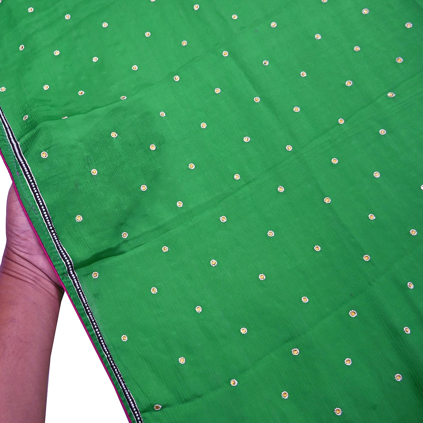 Indian Vintage Green Dupatta Long Stole Pure Silk Hand Embroidered Scarves Veil Scarf Wrap Hippie Boho