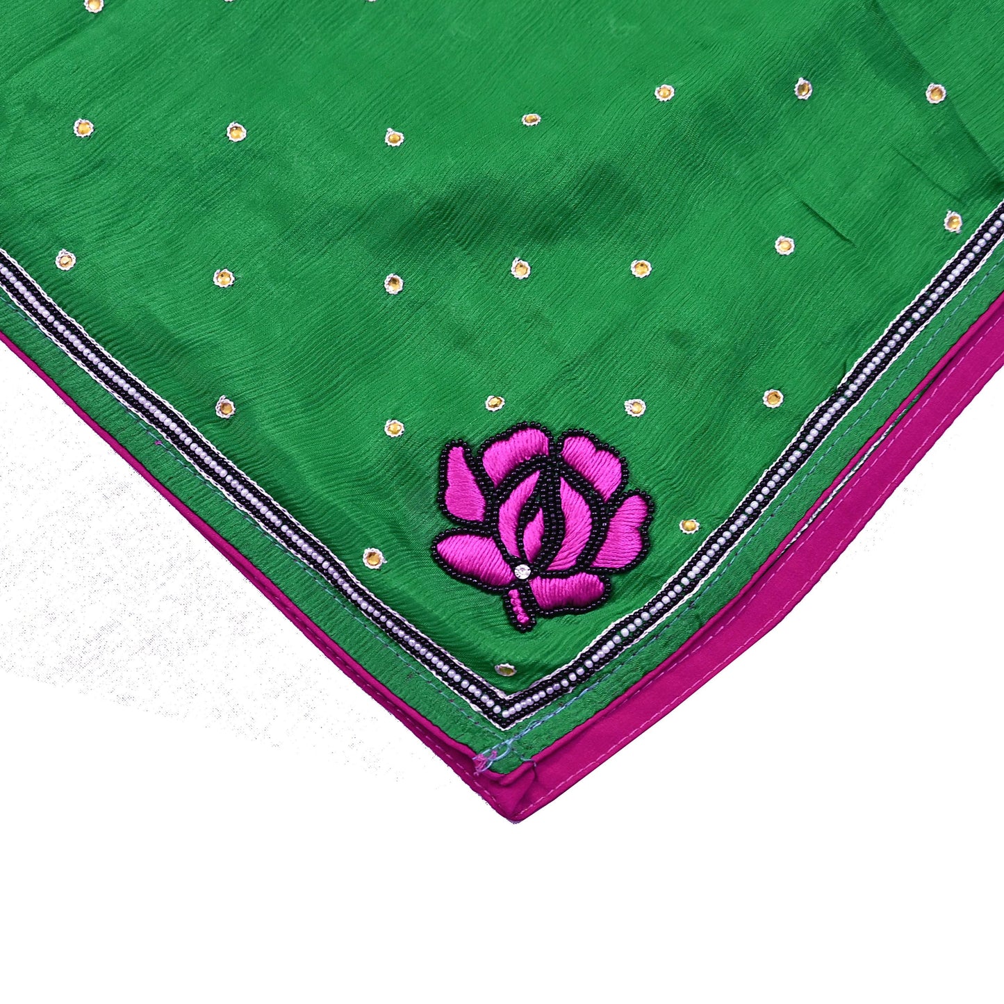 Indian Vintage Green Dupatta Long Stole Pure Silk Hand Embroidered Scarves Veil Scarf Wrap Hippie Boho