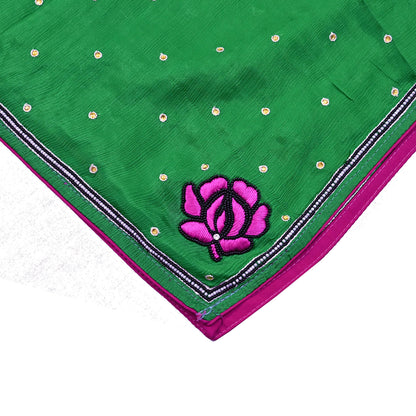 Indian Vintage Green Dupatta Long Stole Pure Silk Hand Embroidered Scarves Veil Scarf Wrap Hippie Boho