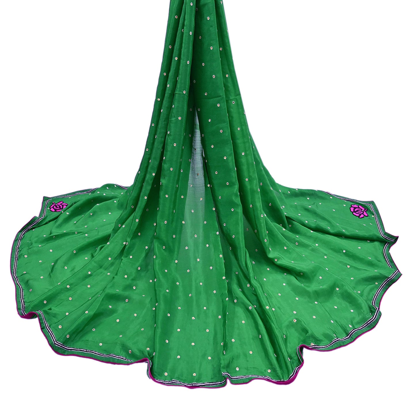 Indian Vintage Green Dupatta Long Stole Pure Silk Hand Embroidered Scarves Veil Scarf Wrap Hippie Boho