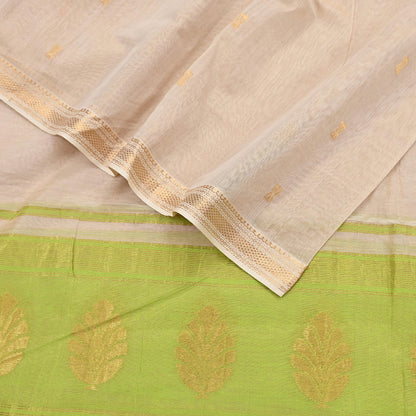 Indian Vintage Dupatta Ivory & Green Long Stole Hand Woven Pure Silk Scarves Veil Zari Soft Fringes Scarf Wrap Boho