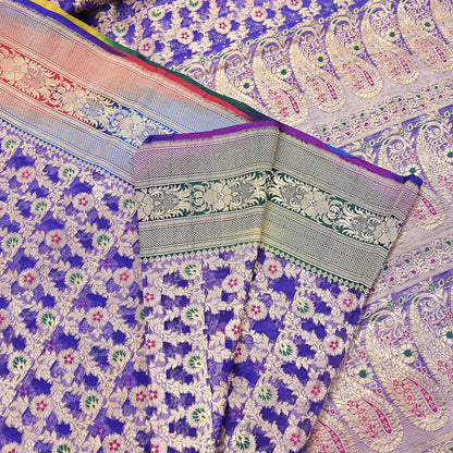 Indian Vintage Purple Heavy Saree Pure Organza Silk Woven Banarasi Brocade Indian Sari Fabric Golden Zari 5Yd Ethnic