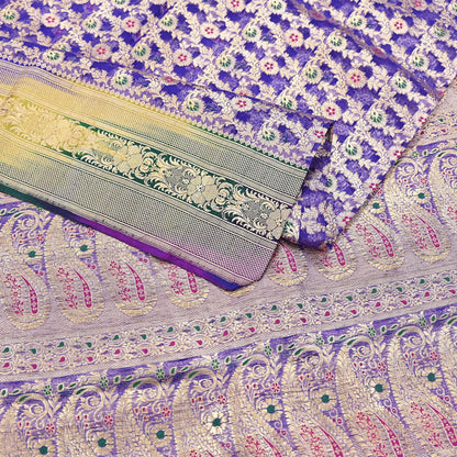 Indian Vintage Purple Heavy Saree Pure Organza Silk Woven Banarasi Brocade Indian Sari Fabric Golden Zari 5Yd Ethnic