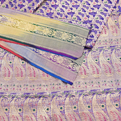 Indian Vintage Purple Heavy Saree Pure Organza Silk Woven Banarasi Brocade Indian Sari Fabric Golden Zari 5Yd Ethnic
