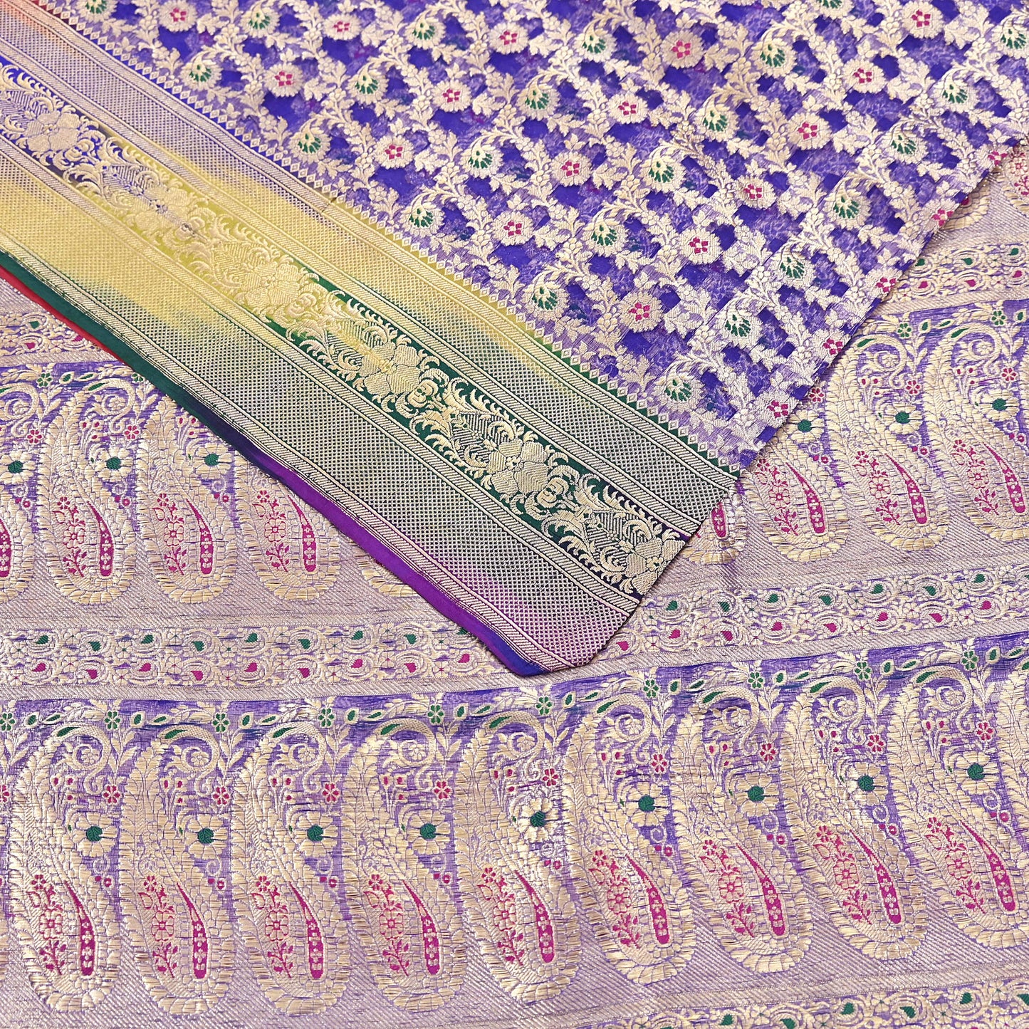 Indian Vintage Purple Heavy Saree Pure Organza Silk Woven Banarasi Brocade Indian Sari Fabric Golden Zari 5Yd Ethnic