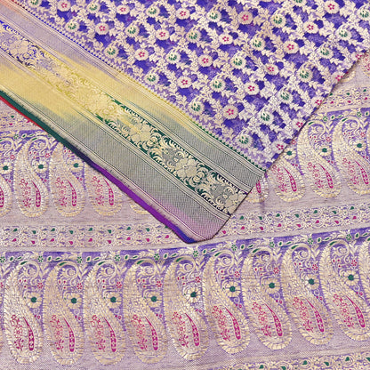 Indian Vintage Purple Heavy Saree Pure Organza Silk Woven Banarasi Brocade Indian Sari Fabric Golden Zari 5Yd Ethnic