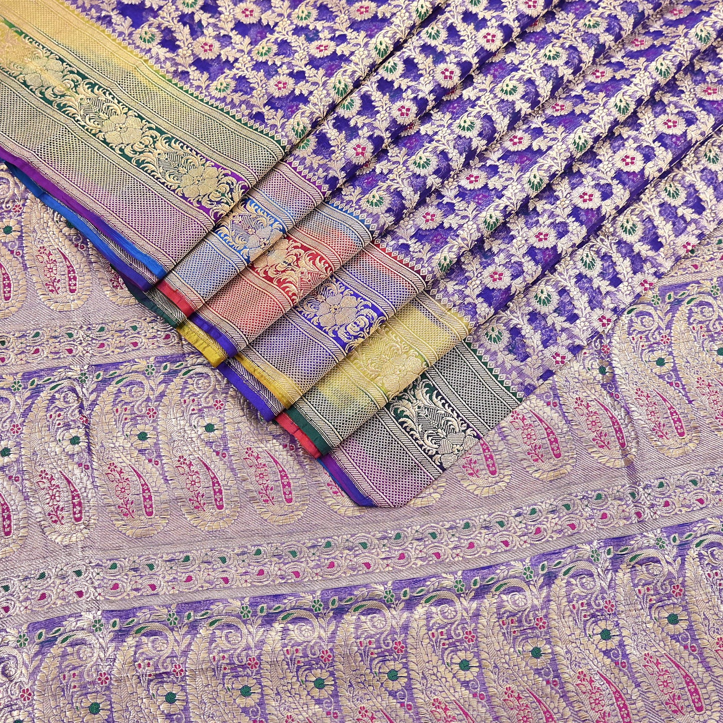 Indian Vintage Purple Heavy Saree Pure Organza Silk Woven Banarasi Brocade Indian Sari Fabric Golden Zari 5Yd Ethnic