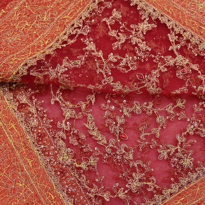 Indian Vintage Heavy Bridal Red Dupatta Net Mesh Long Stole Hand Embroidered Scarves Zardozi Dabka Zari Wedding dupatta veil hijab