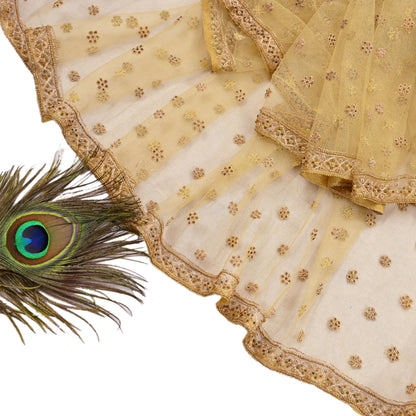 Indian Vintage Heavy Yellow Dupatta Net Mesh Long Stole Hand Embroidered Scarves Golden Zardozi Dabka Zari Stole