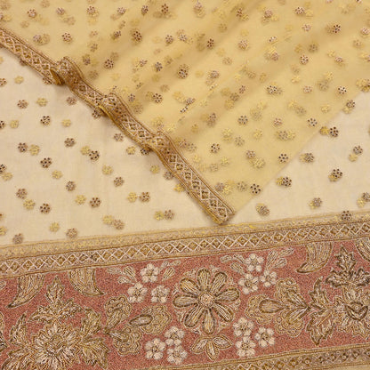 Indian Vintage Heavy Yellow Dupatta Net Mesh Long Stole Hand Embroidered Scarves Golden Zardozi Dabka Zari Stole