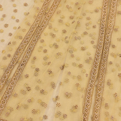 Indian Vintage Heavy Yellow Dupatta Net Mesh Long Stole Hand Embroidered Scarves Golden Zardozi Dabka Zari Stole