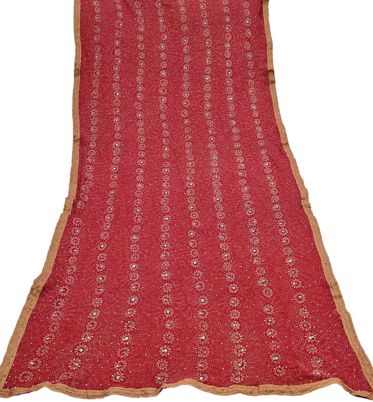 Indian Vintage Heavy Bridal Red Dupatta Pure Georgette Silk Long Stole Hand Embroidered Scarf Zardozi/Dabka Wedding red Hijab veil