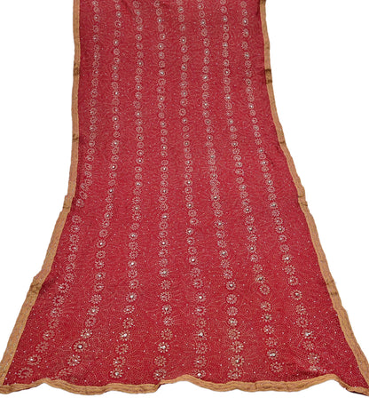 Indian Vintage Heavy Bridal Red Dupatta Pure Georgette Silk Long Stole Hand Embroidered Scarf Zardozi/Dabka Wedding red Hijab veil