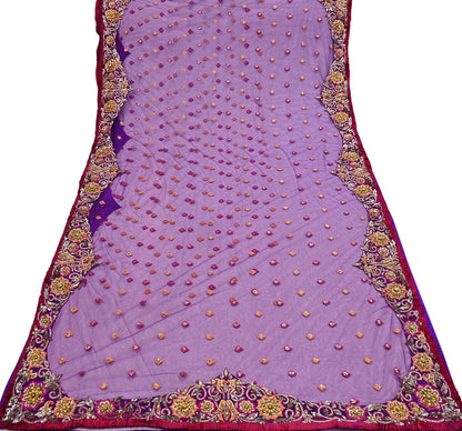Indian Vintage Heavy Sari Purple Net/Mesh Embroidered Sarees Fabric 5Yd Sewing Soft Green Sequins Floral Zari Bridal/wedding Saris