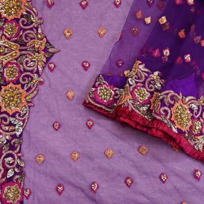 Indian Vintage Heavy Sari Purple Net/Mesh Embroidered Sarees Fabric 5Yd Sewing Soft Green Sequins Floral Zari Bridal/wedding Saris