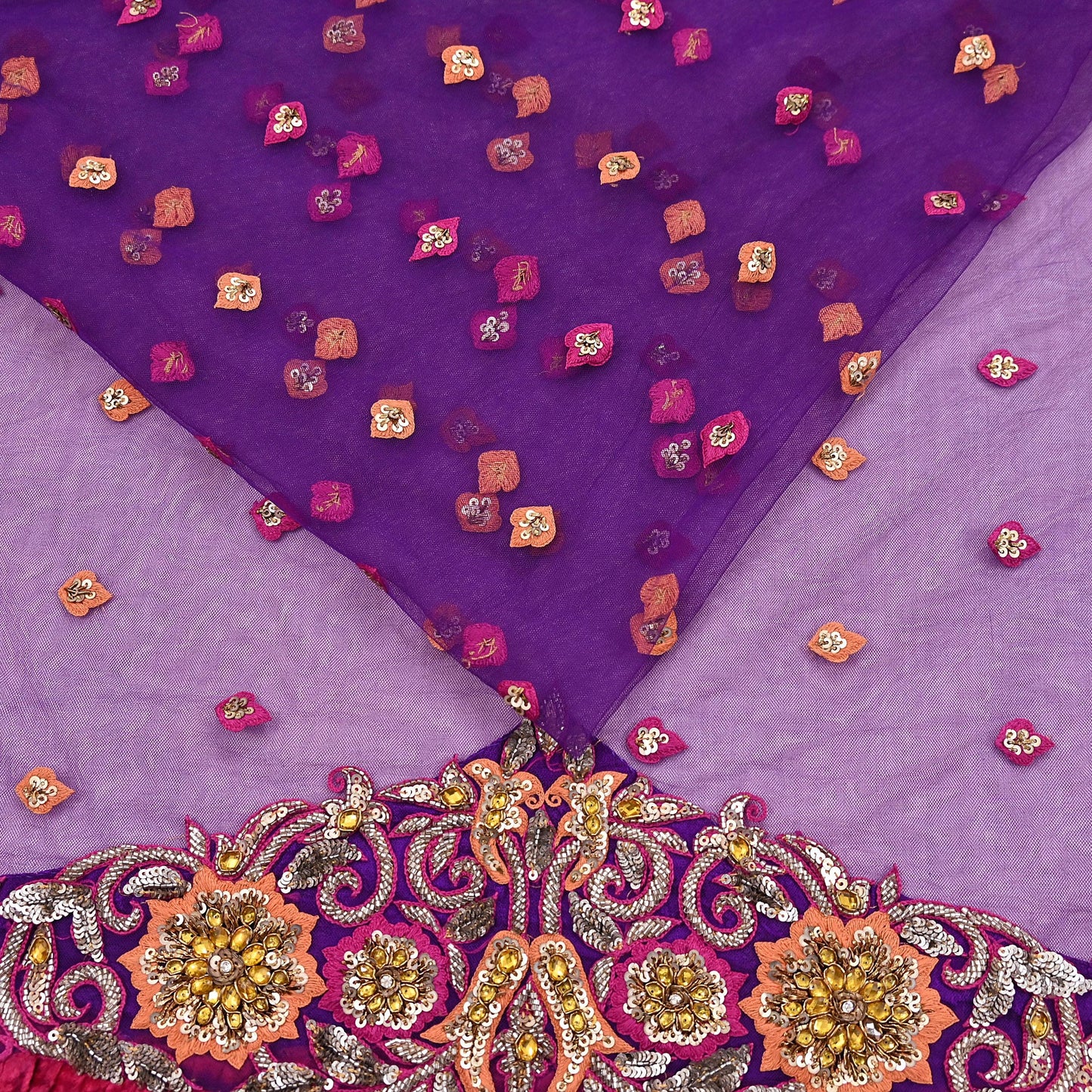 Indian Vintage Heavy Sari Purple Net/Mesh Embroidered Sarees Fabric 5Yd Sewing Soft Green Sequins Floral Zari Bridal/wedding Saris