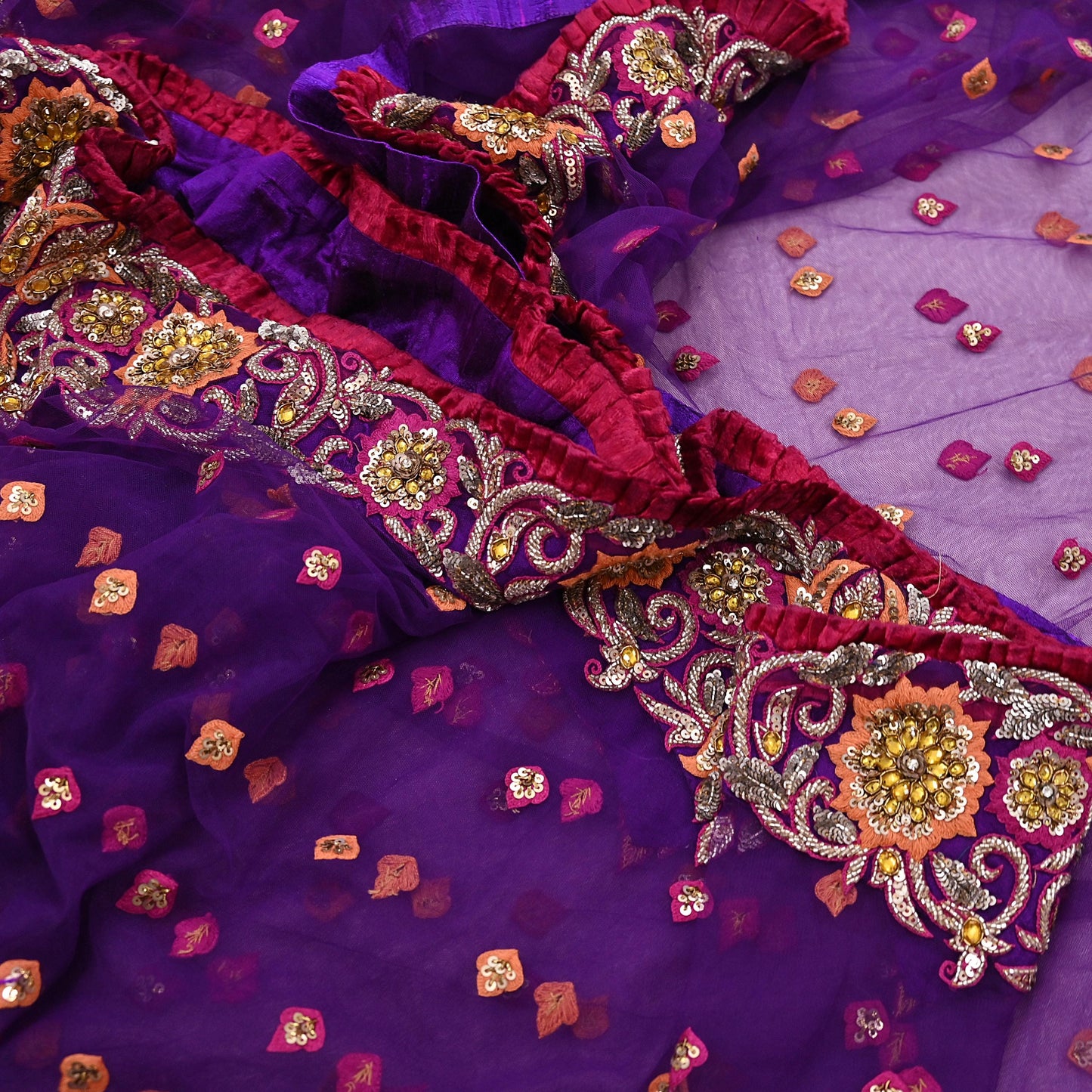 Indian Vintage Heavy Sari Purple Net/Mesh Embroidered Sarees Fabric 5Yd Sewing Soft Green Sequins Floral Zari Bridal/wedding Saris