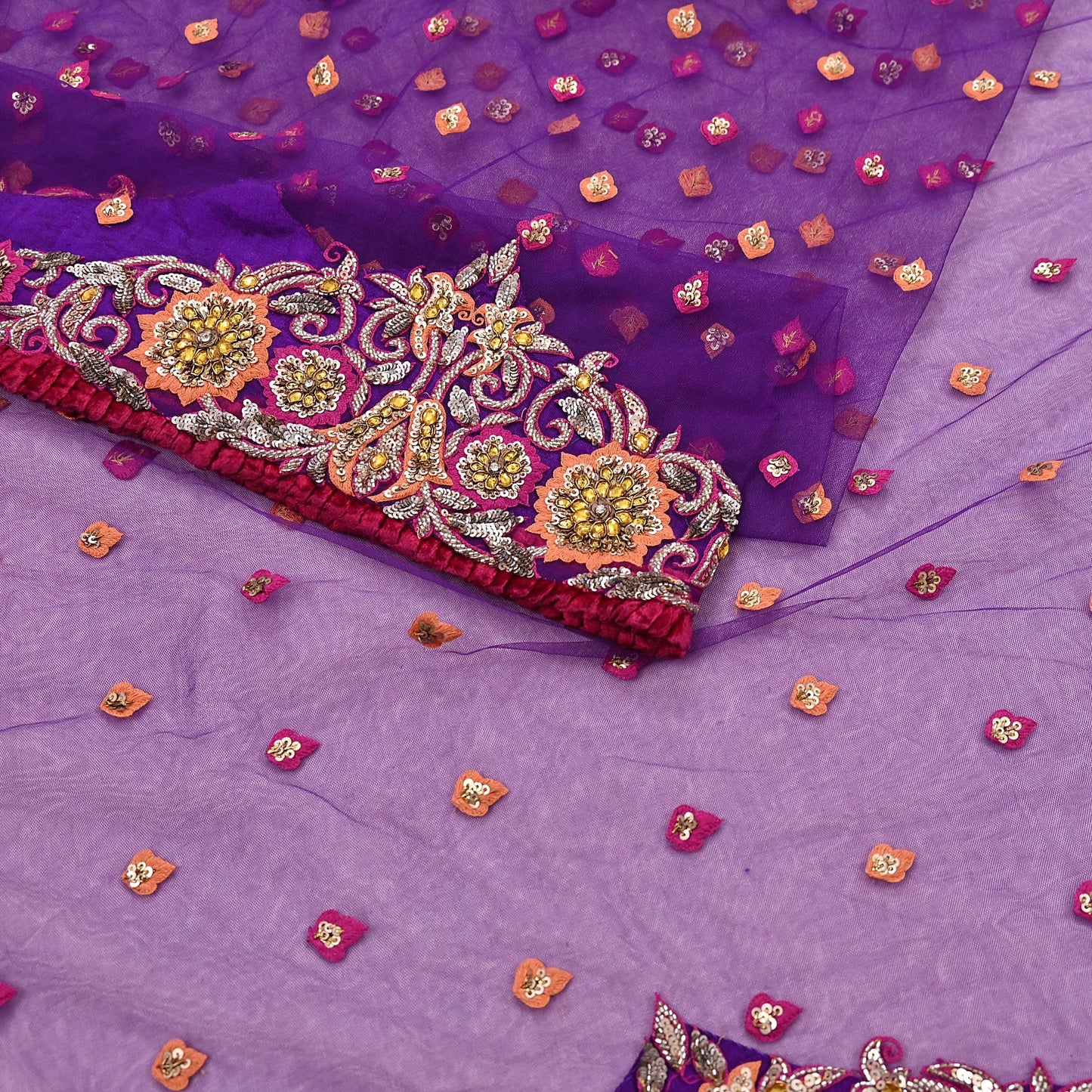 Indian Vintage Heavy Sari Purple Net/Mesh Embroidered Sarees Fabric 5Yd Sewing Soft Green Sequins Floral Zari Bridal/wedding Saris