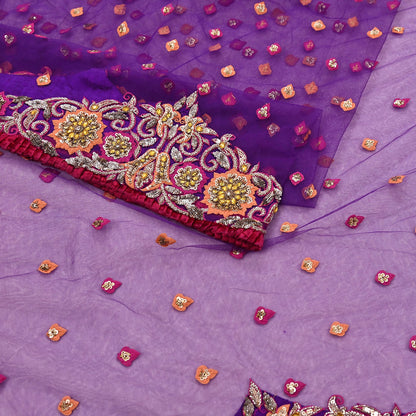 Indian Vintage Heavy Sari Purple Net/Mesh Embroidered Sarees Fabric 5Yd Sewing Soft Green Sequins Floral Zari Bridal/wedding Saris