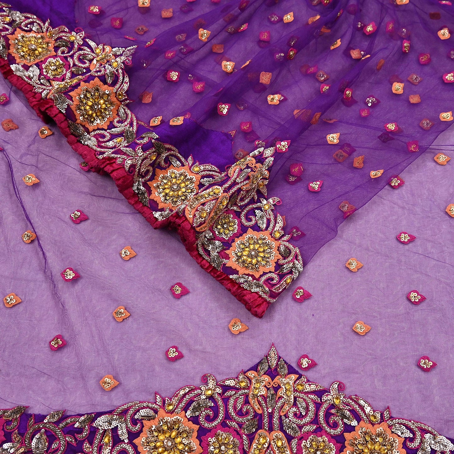 Indian Vintage Heavy Sari Purple Net/Mesh Embroidered Sarees Fabric 5Yd Sewing Soft Green Sequins Floral Zari Bridal/wedding Saris