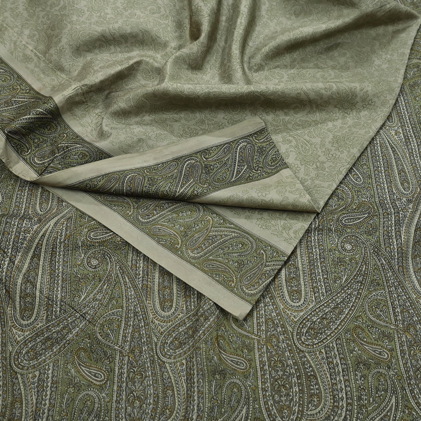 Indian Vintage Sari Green Pure Silk Printed Sarees Craft Fabric 6yd Sewing Dress Making Soft Floral Crafting quilting