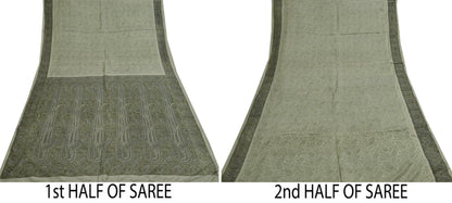 Indian Vintage Sari Green Pure Silk Printed Sarees Craft Fabric 6yd Sewing Dress Making Soft Floral Crafting quilting
