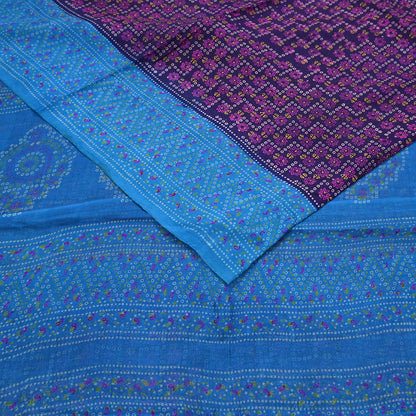 Indian Vintage Sari Blue Pure Silk Bandhani Printed Sarees Fabric 6yd Floral Sewing Traditional Culture Sari Ethnic Fabric