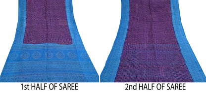 Indian Vintage Sari Blue Pure Silk Bandhani Printed Sarees Fabric 6yd Floral Sewing Traditional Culture Sari Ethnic Fabric