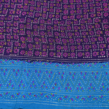 Indian Vintage Sari Blue Pure Silk Bandhani Printed Sarees Fabric 6yd Floral Sewing Traditional Culture Sari Ethnic Fabric