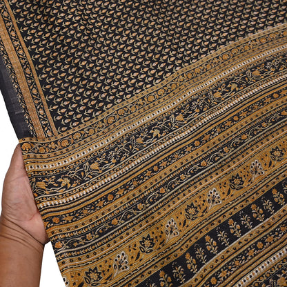 Indian Vintage Sari Black Printed Pure Silk Sarees Craft Fabric 6yd Sewing Floral Soft Dress Designing  for Crafting Quilting Upcycle Wrap