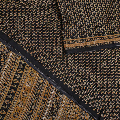 Indian Vintage Sari Black Printed Pure Silk Sarees Craft Fabric 6yd Sewing Floral Soft Dress Designing  for Crafting Quilting Upcycle Wrap