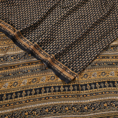 Indian Vintage Sari Black Printed Pure Silk Sarees Craft Fabric 6yd Sewing Floral Soft Dress Designing  for Crafting Quilting Upcycle Wrap
