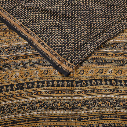 Indian Vintage Sari Black Printed Pure Silk Sarees Craft Fabric 6yd Sewing Floral Soft Dress Designing  for Crafting Quilting Upcycle Wrap