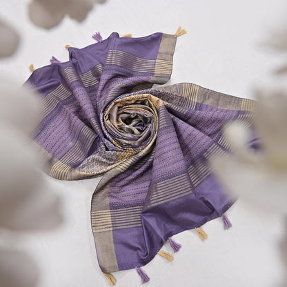 Indian Vintage Purple Dupatta Long Stole Artificial Silk Woven Brocade Scarves Veil Scarf Wrap Hippie Boho Soft Floral Fringes