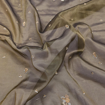 Indian Vintage Heavy Dupatta Golden Black Tissue Silk Long Stole Hand Embroidered Hijab Scarves Zari Zardozi/Dabka Wedding Hijab Veil
