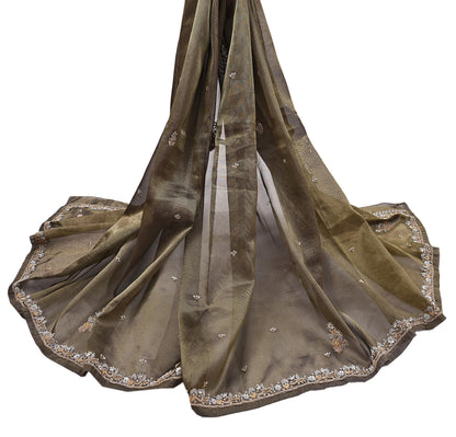 Indian Vintage Heavy Dupatta Golden Black Tissue Silk Long Stole Hand Embroidered Hijab Scarves Zari Zardozi/Dabka Wedding Hijab Veil