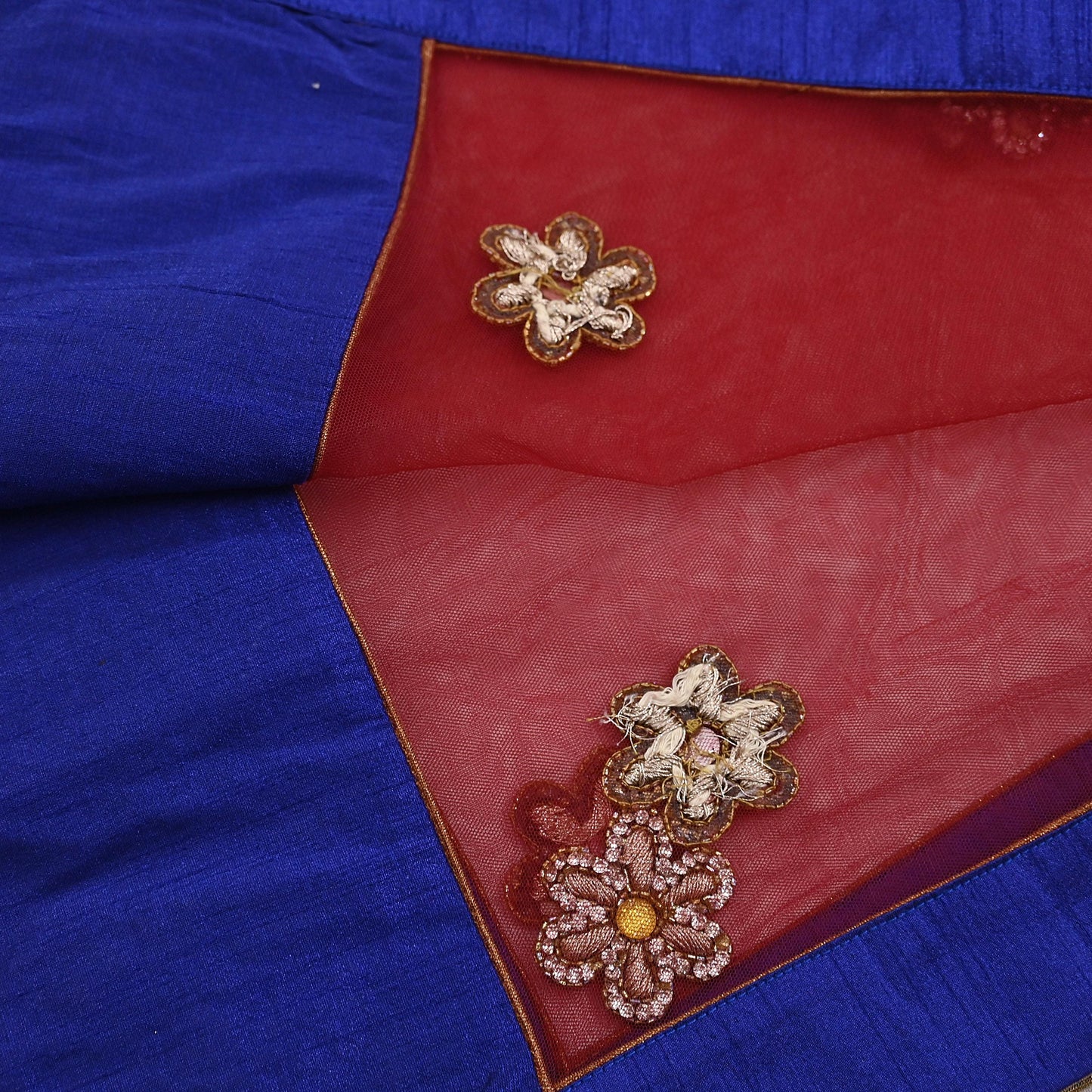 Indian Vintage Heavy Wedding Red Dupatta Net Mesh Long Stole Hand Embroidered Scarves Golden Zardozi Dabka Zari Stole