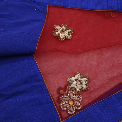 Indian Vintage Heavy Wedding Red Dupatta Net Mesh Long Stole Hand Embroidered Scarves Golden Zardozi Dabka Zari Stole