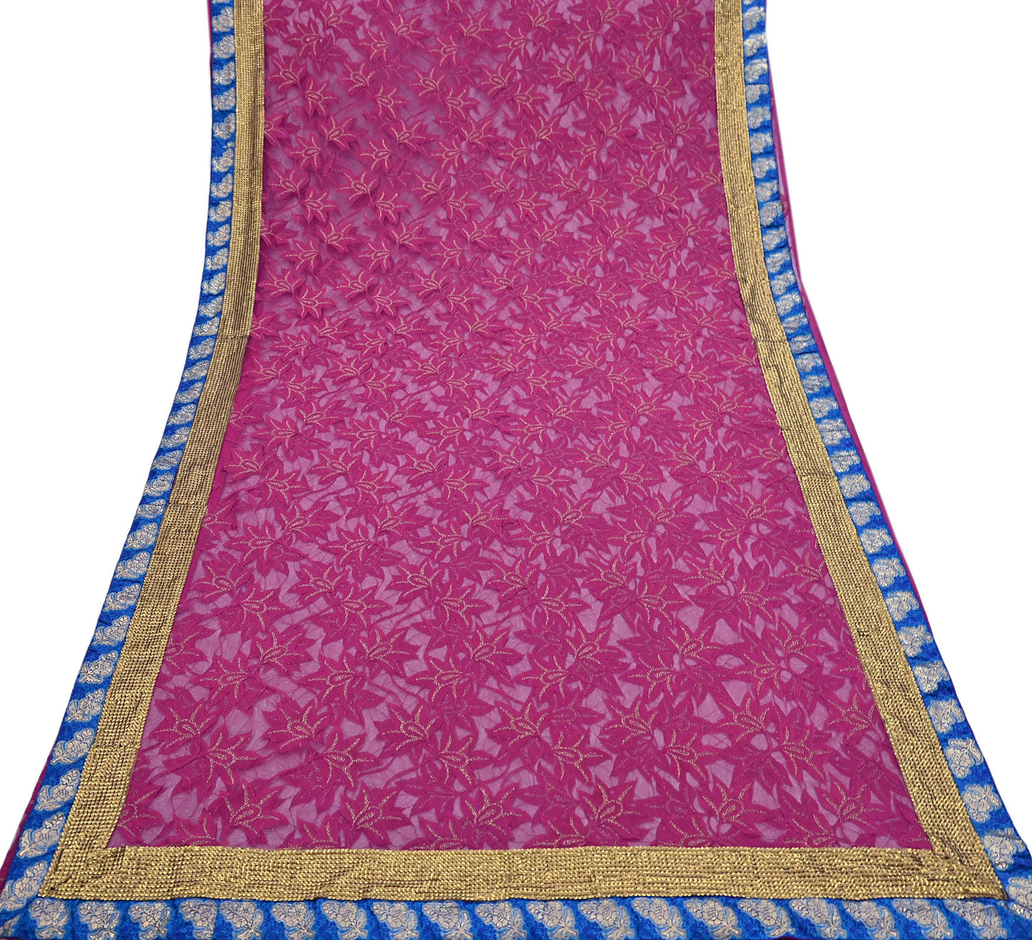 Indian Vintage Purple Saree Net/Mesh Embroidered Sari Fabric 6Yd Sewing Soft Golden Sequins Floral Dress Making Crafting