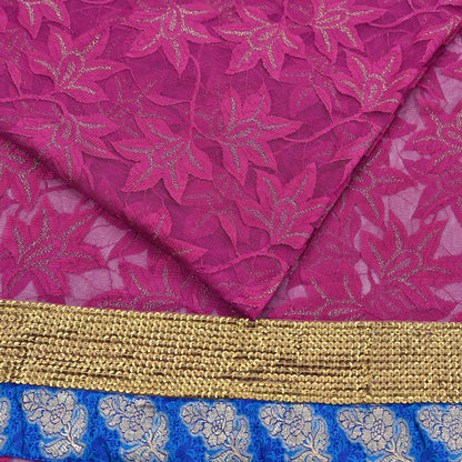Indian Vintage Purple Saree Net/Mesh Embroidered Sari Fabric 6Yd Sewing Soft Golden Sequins Floral Dress Making Crafting