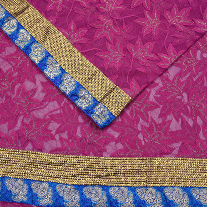 Indian Vintage Purple Saree Net/Mesh Embroidered Sari Fabric 6Yd Sewing Soft Golden Sequins Floral Dress Making Crafting