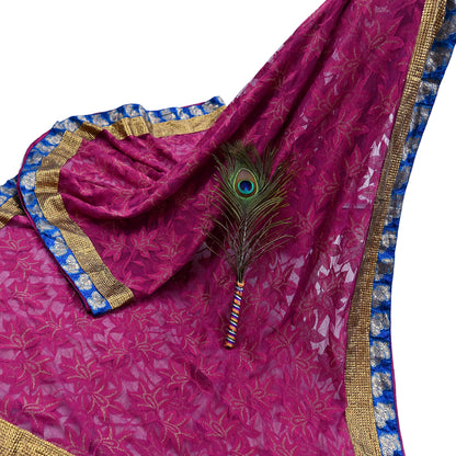 Indian Vintage Purple Saree Net/Mesh Embroidered Sari Fabric 6Yd Sewing Soft Golden Sequins Floral Dress Making Crafting