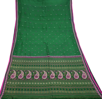 Indian Vintage Sari Green Hand Woven Sarees 100% Pure Silk Zari 5Yd Craft Fabric Sewing Dress making Quilting Crafting