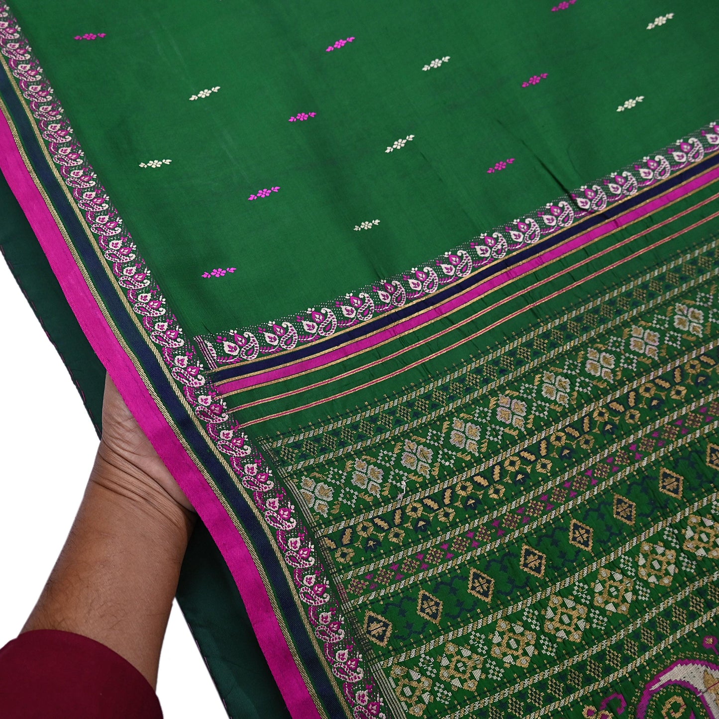 Indian Vintage Sari Green Hand Woven Sarees 100% Pure Silk Zari 5Yd Craft Fabric Sewing Dress making Quilting Crafting