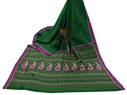 Indian Vintage Sari Green Hand Woven Sarees 100% Pure Silk Zari 5Yd Craft Fabric Sewing Dress making Quilting Crafting