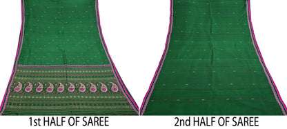 Indian Vintage Sari Green Hand Woven Sarees 100% Pure Silk Zari 5Yd Craft Fabric Sewing Dress making Quilting Crafting
