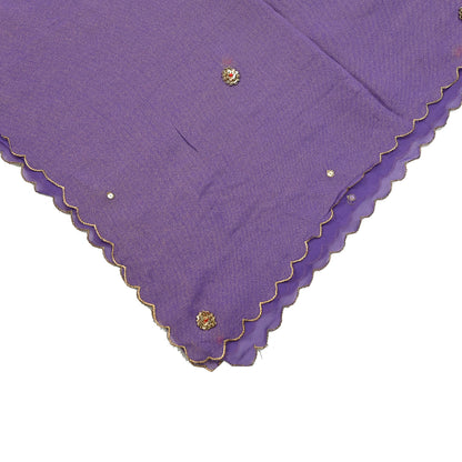 Indian Vintage Golden Purple Dupatta Pure Georgette silk Long Stole Hand Embroidered Scarves Stole Veil Wrap Sequins